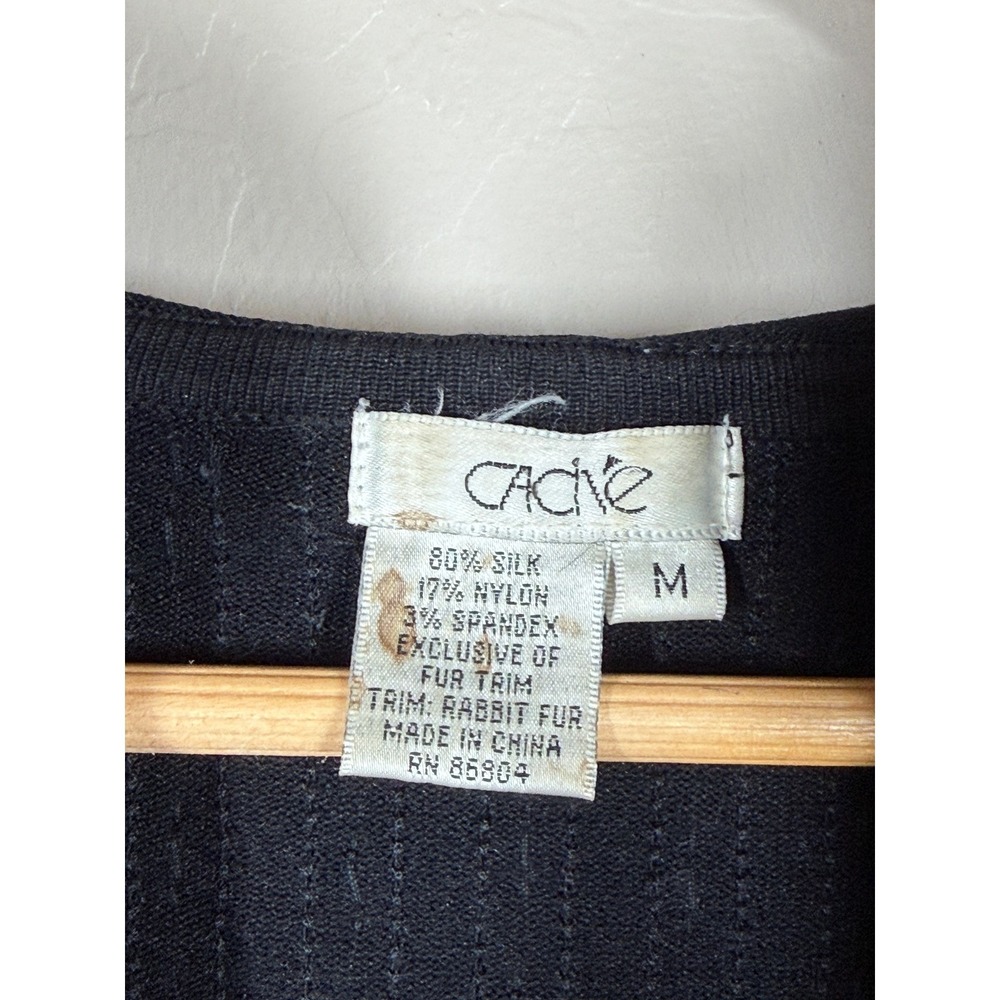 Cache Y2K Cardigan Sweater Zip Up Beaded Fur Trim Hooded Silk Blend Black ‎ M - Picture 5 of 13